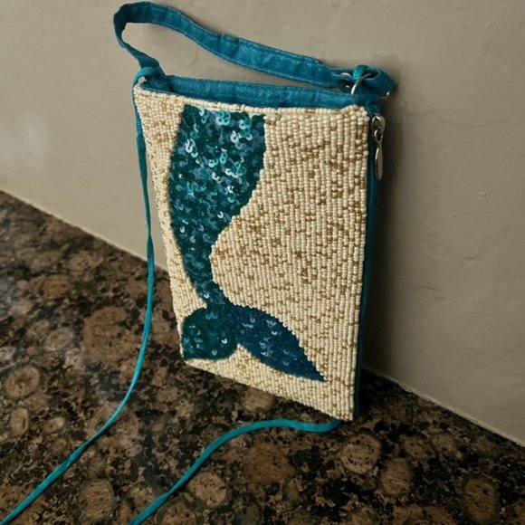 Bamboo Trading Mermaid Beaded Crossbody or Wristlet Cell Phone Bag - Picture 4 of 5